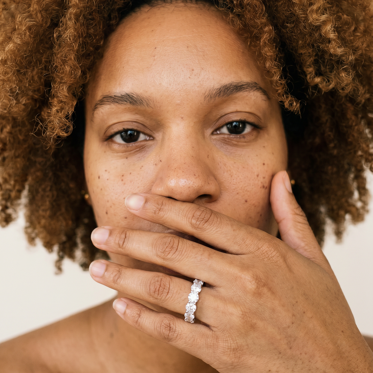 Emmental Ring by Meri Jaan — lab-grown moissanite ring, worn by model