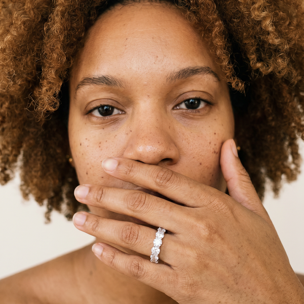Emmental Ring by Meri Jaan — lab-grown moissanite ring, worn by model