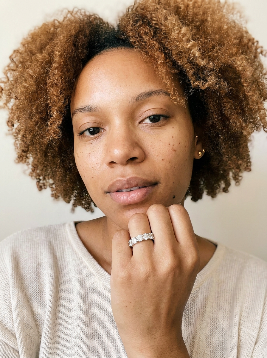 Emmental Ring by Meri Jaan — lab-grown moissanite ring, worn by model
