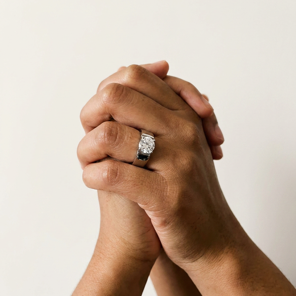 Fiesch Ring by Meri Jaan — lab-grown moissanite ring, worn by model