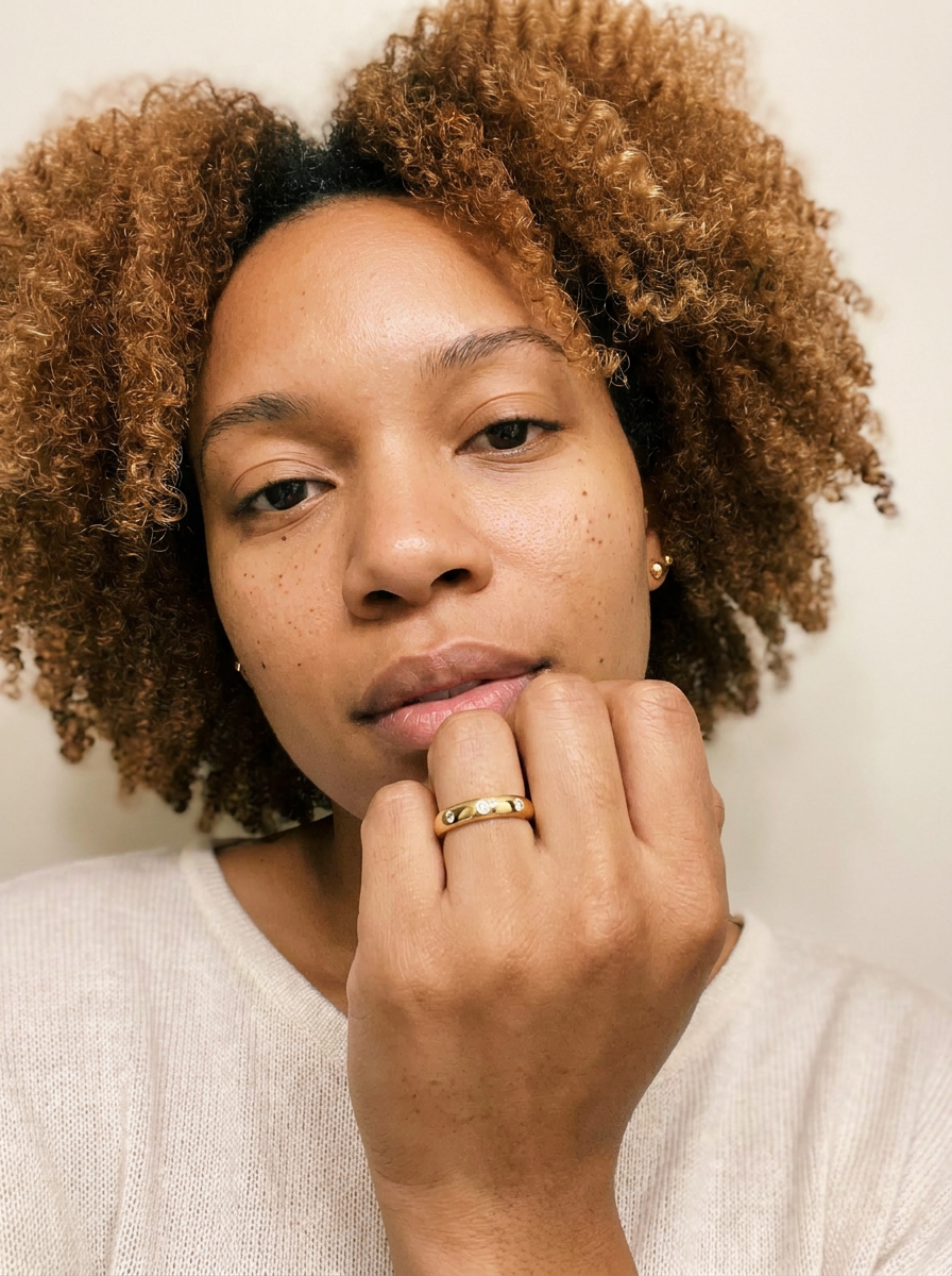 Flims Rings by Meri Jaan — lab-grown moissanite ring, worn by model