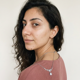 Fribourg Necklace by Meri Jaan — lab-grown moissanite necklace, worn by model