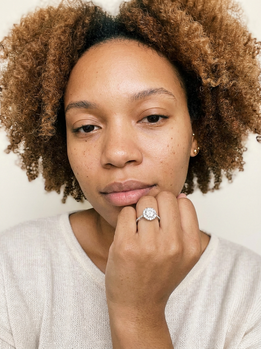 Glarus Ring by Meri Jaan — lab-grown moissanite ring, worn by model