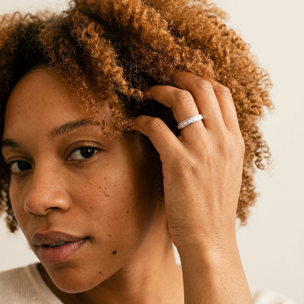 Grimentz by Meri Jaan — lab-grown moissanite jewellery, worn by model