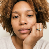 Grindelwald Ring by Meri Jaan — lab-grown moissanite ring, worn by model