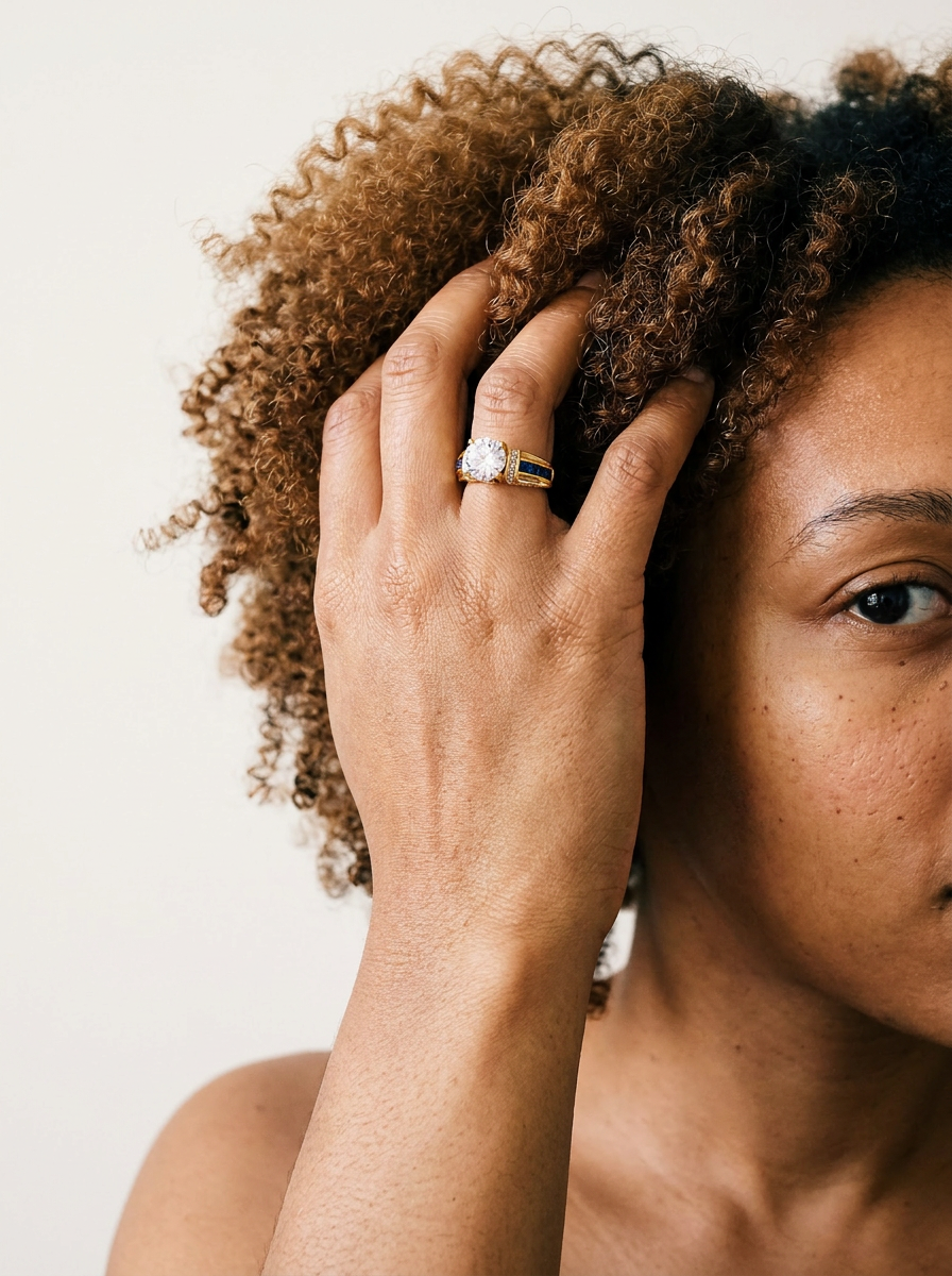 Grindelwald Ring by Meri Jaan — lab-grown moissanite ring, worn by model