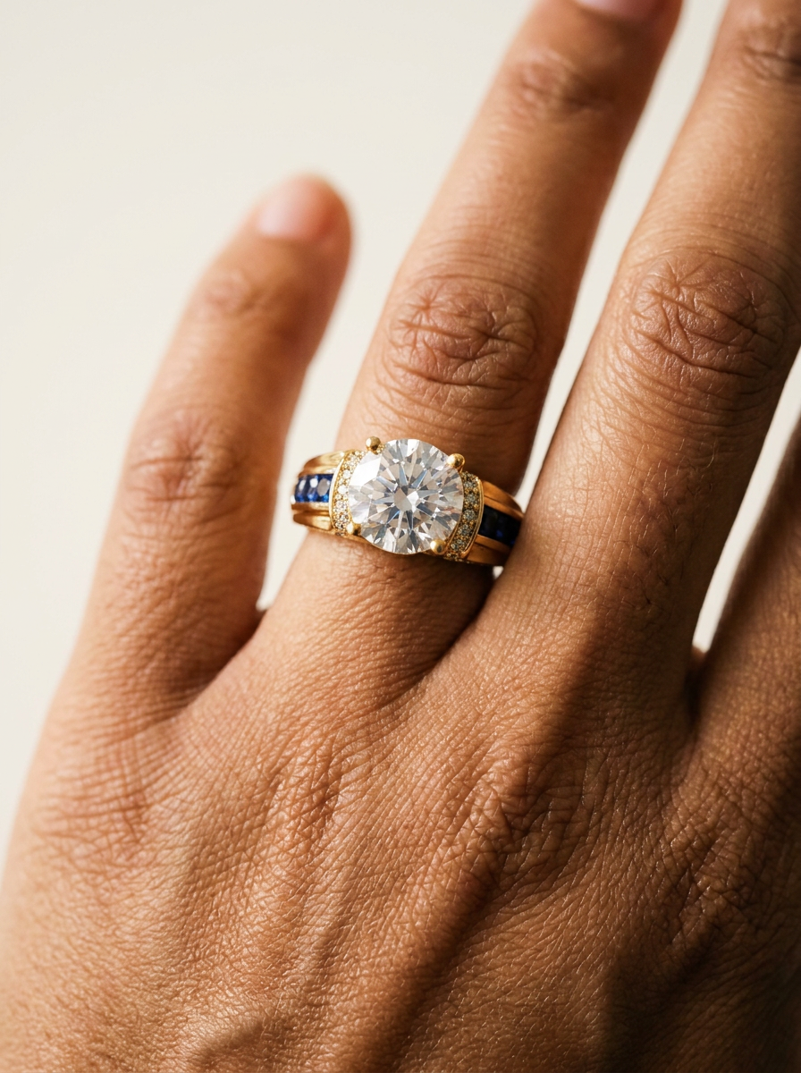 Grindelwald Ring by Meri Jaan — lab-grown moissanite ring, worn by model