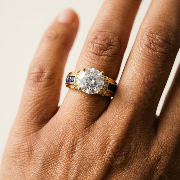 Grindelwald Ring by Meri Jaan — lab-grown moissanite ring, worn by model