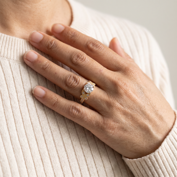 Gruya Ring by Meri Jaan — lab-grown moissanite ring, worn by model