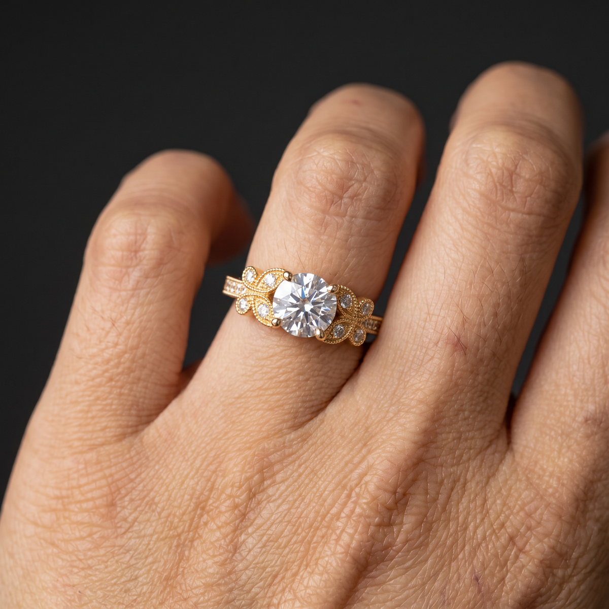 Gruya Ring by Meri Jaan — lab-grown moissanite ring, worn by model