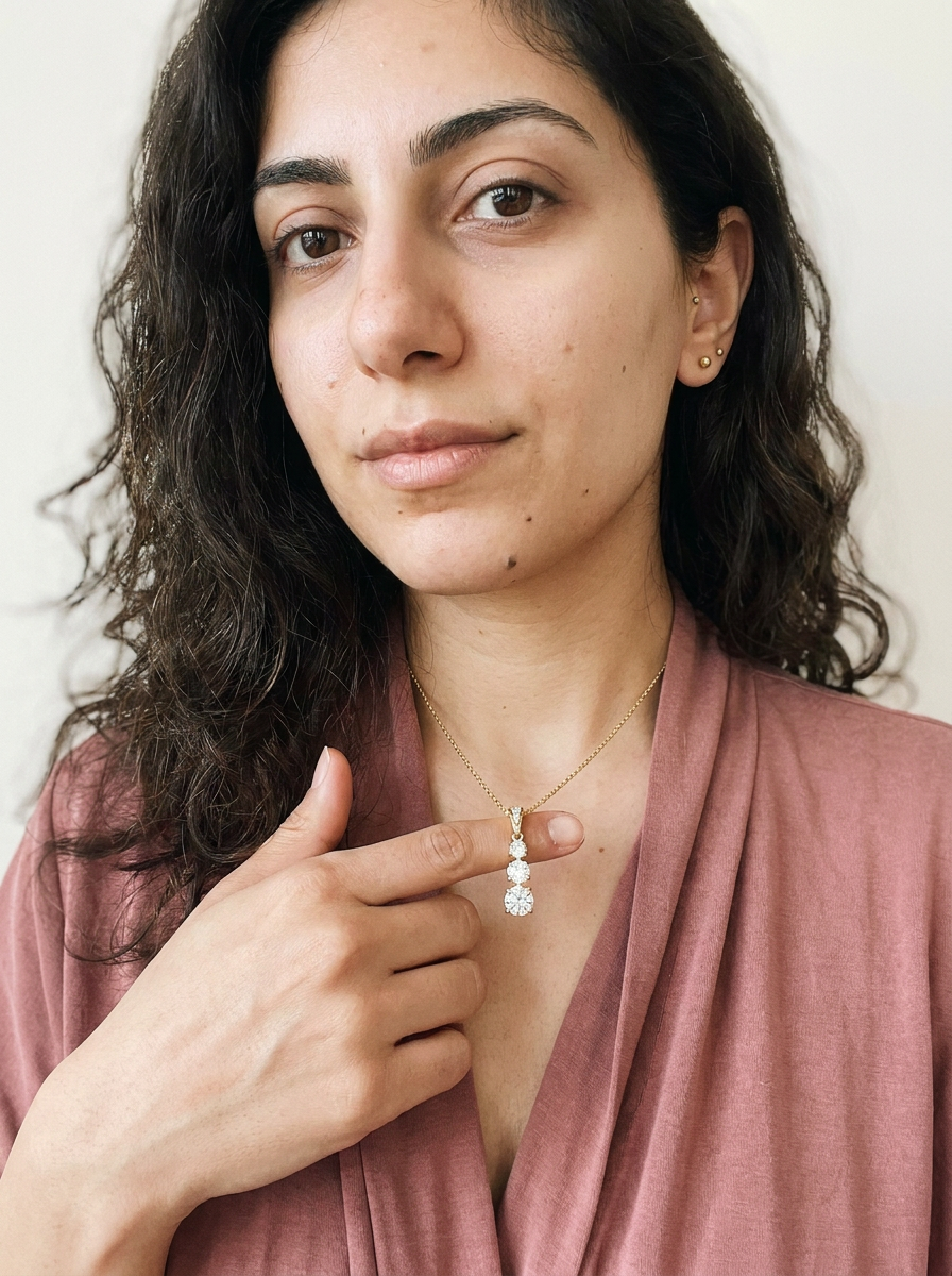 Gstaad Necklace by Meri Jaan — lab-grown moissanite necklace, worn by model