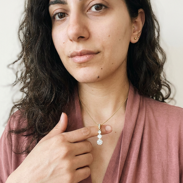 Gstaad Necklace by Meri Jaan — lab-grown moissanite necklace, worn by model