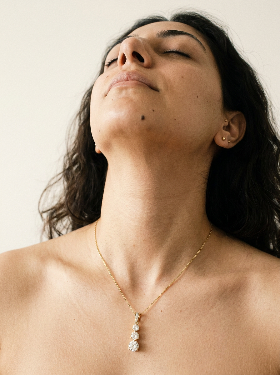 Gstaad Necklace by Meri Jaan — lab-grown moissanite necklace, worn by model