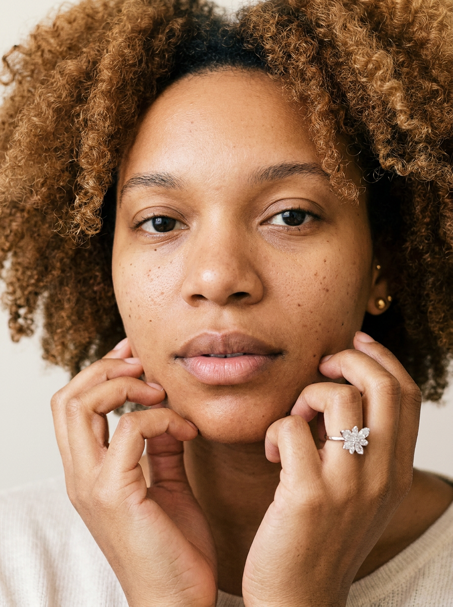 Guarda by Meri Jaan — lab-grown moissanite jewellery, worn by model