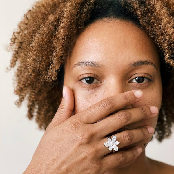 Guarda by Meri Jaan — lab-grown moissanite jewellery, worn by model