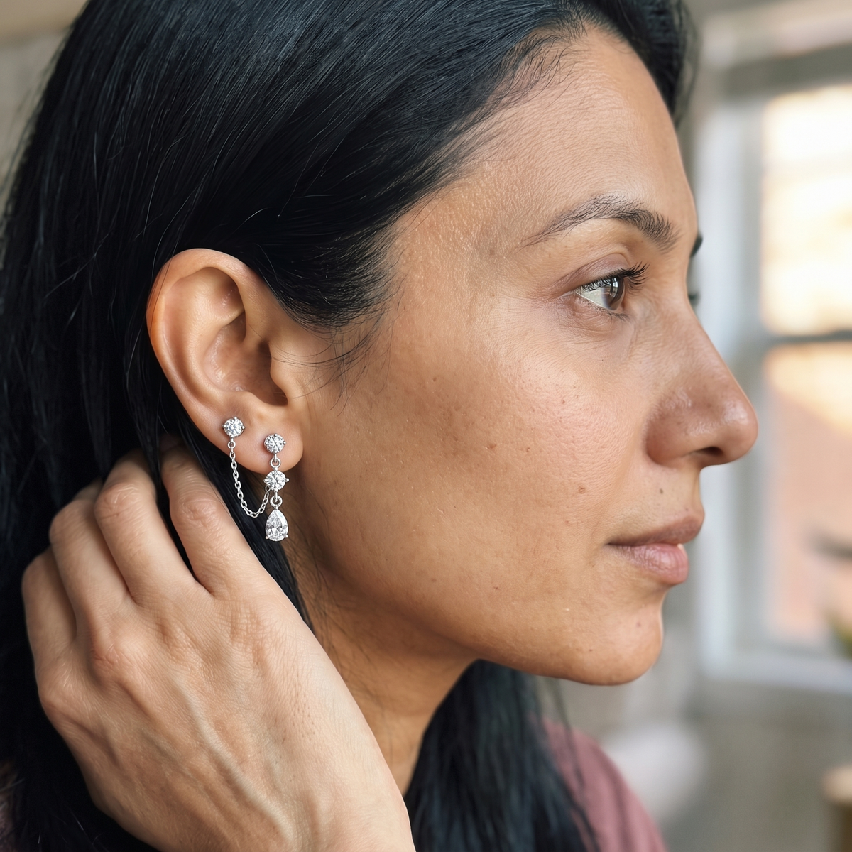 Samnaun Earrings worn by model