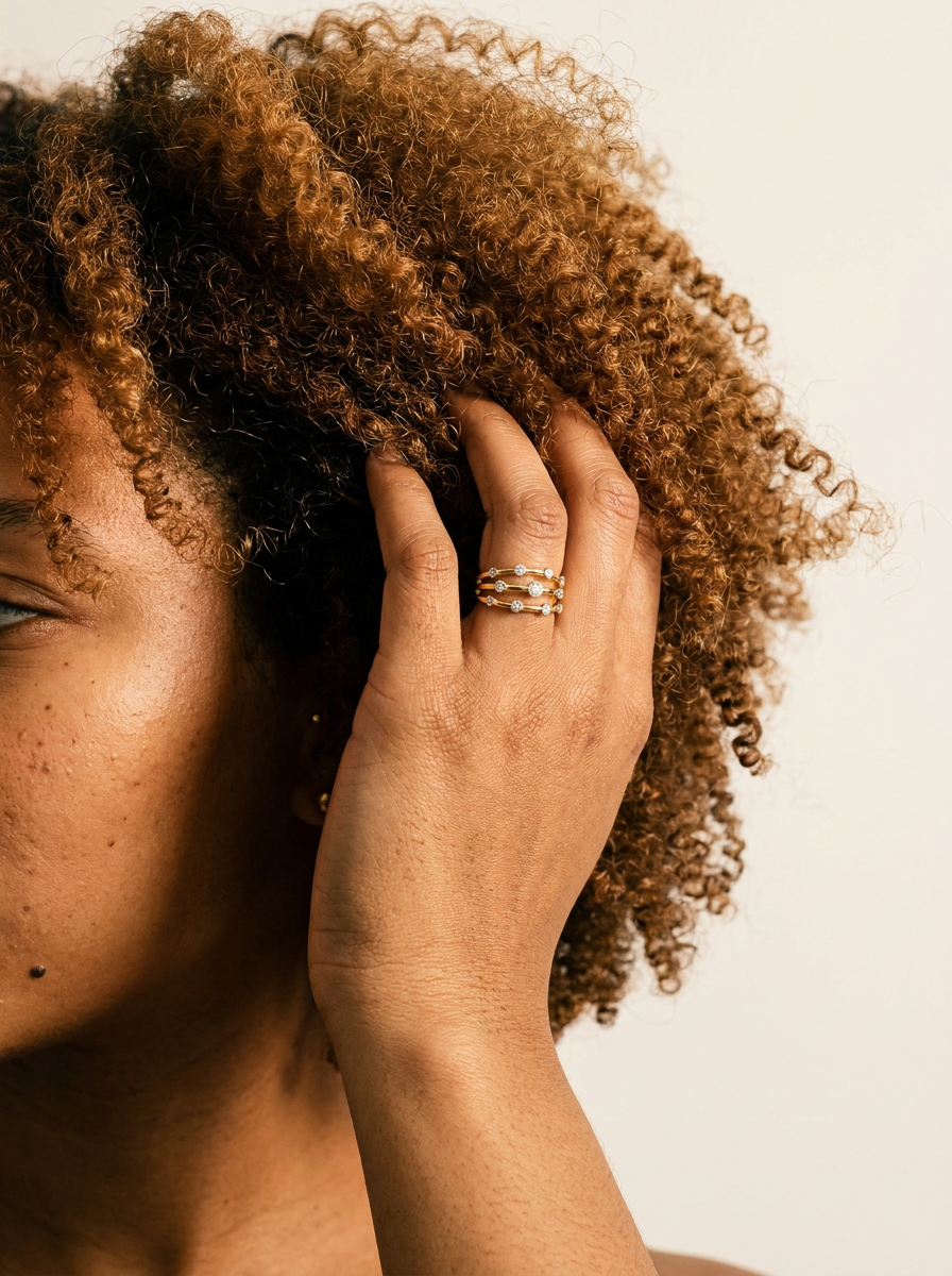 Kandersteg Rings by Meri Jaan — lab-grown moissanite ring, worn by model