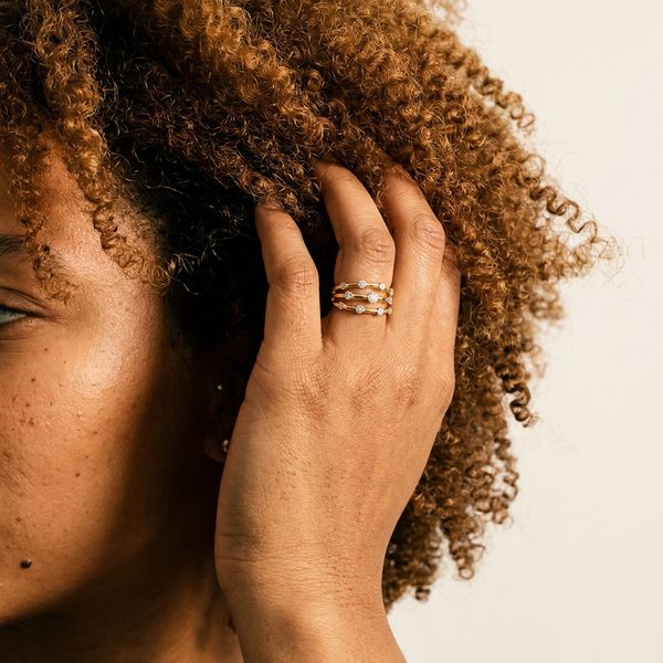 Kandersteg Rings by Meri Jaan — lab-grown moissanite ring, worn by model