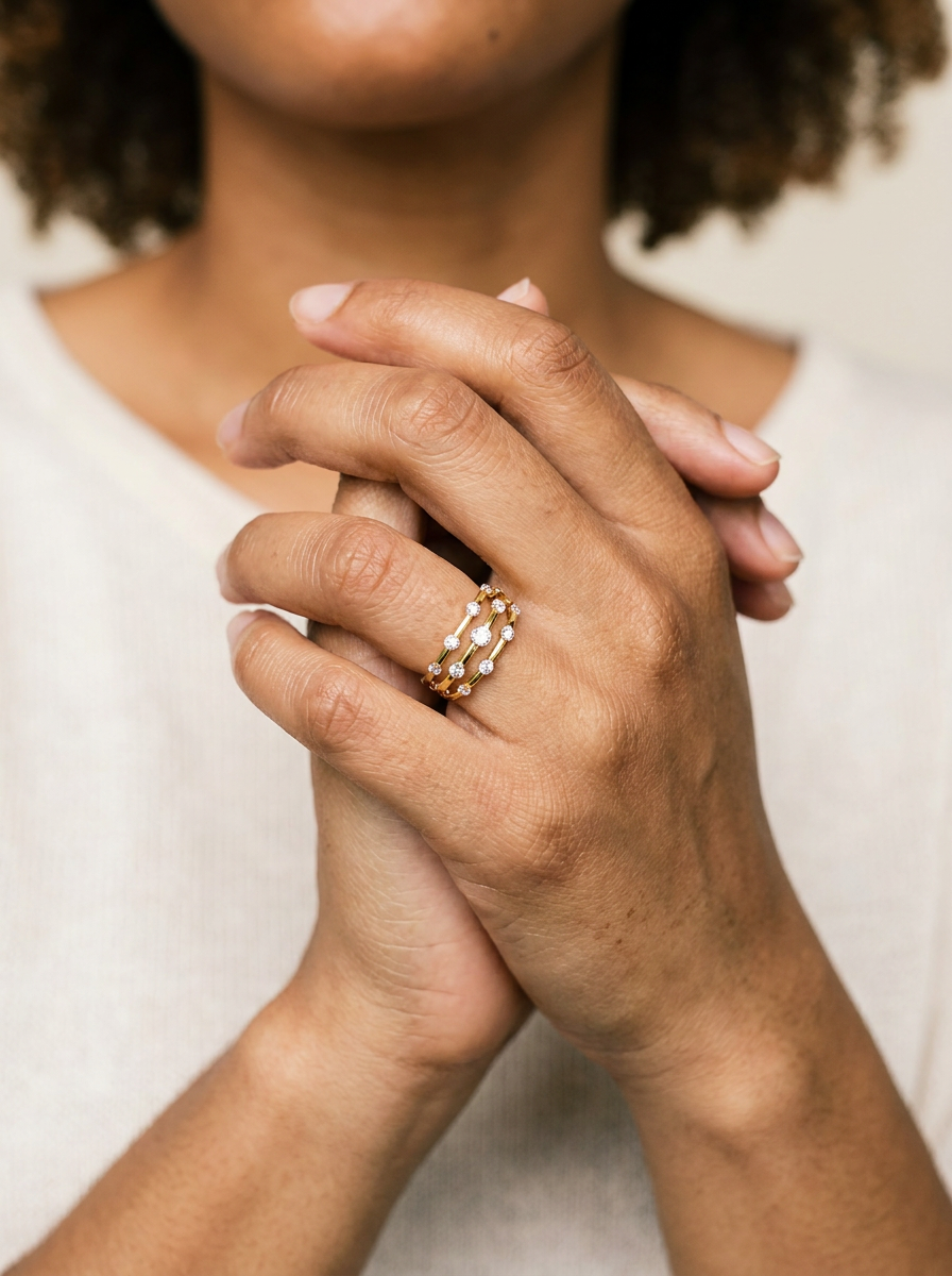 Kandersteg Rings by Meri Jaan — lab-grown moissanite ring, worn by model