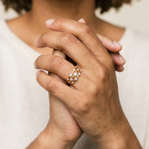 Kandersteg Rings by Meri Jaan — lab-grown moissanite ring, worn by model