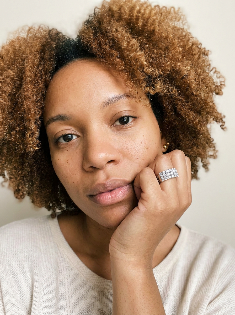 La Chaux-de-Fonds Ring by Meri Jaan — lab-grown moissanite ring, worn by model