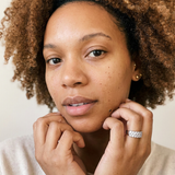 La Chaux-de-Fonds Ring by Meri Jaan — lab-grown moissanite ring, worn by model