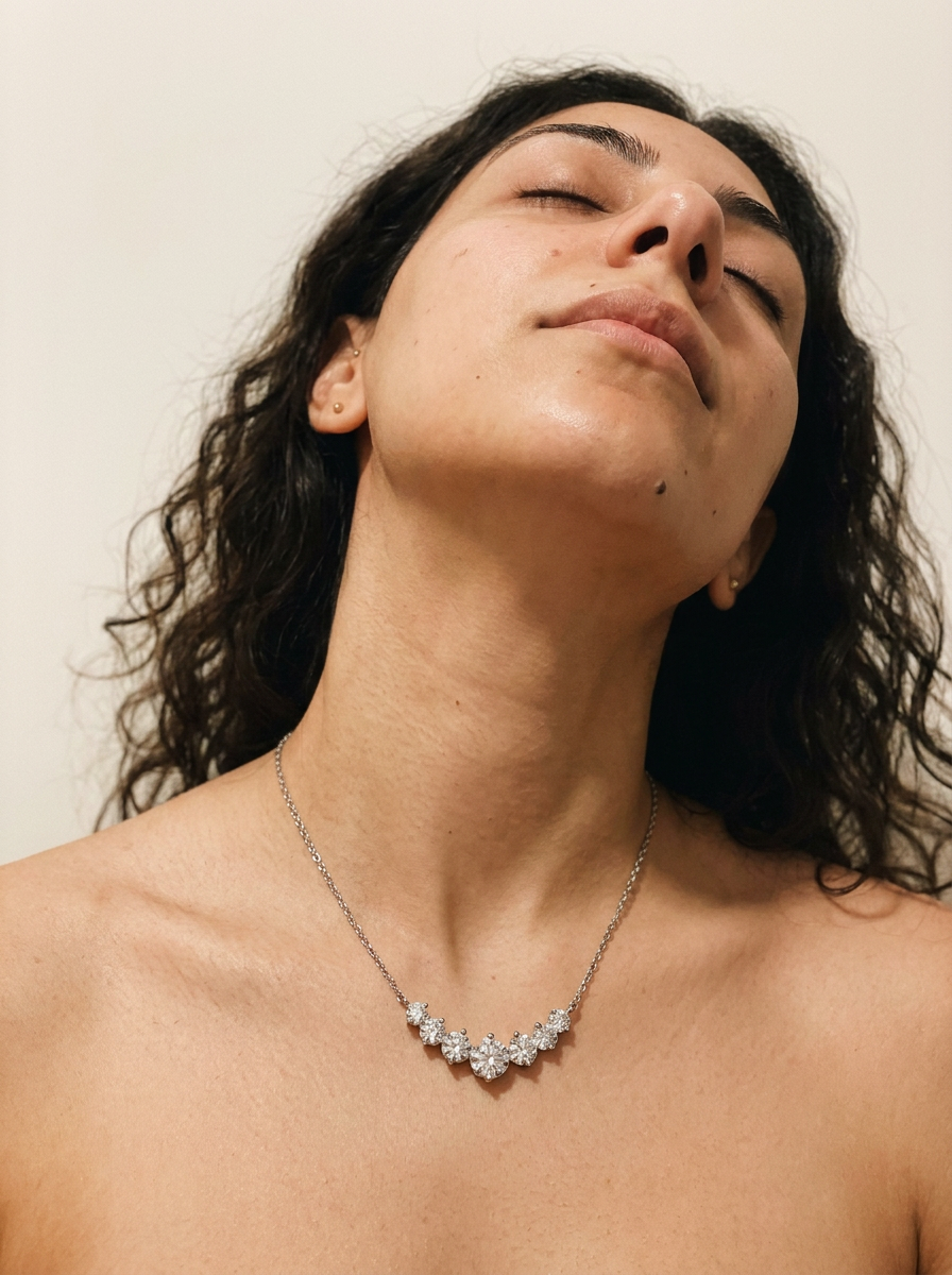 Laufenburg Necklace by Meri Jaan — lab-grown moissanite necklace, worn by model