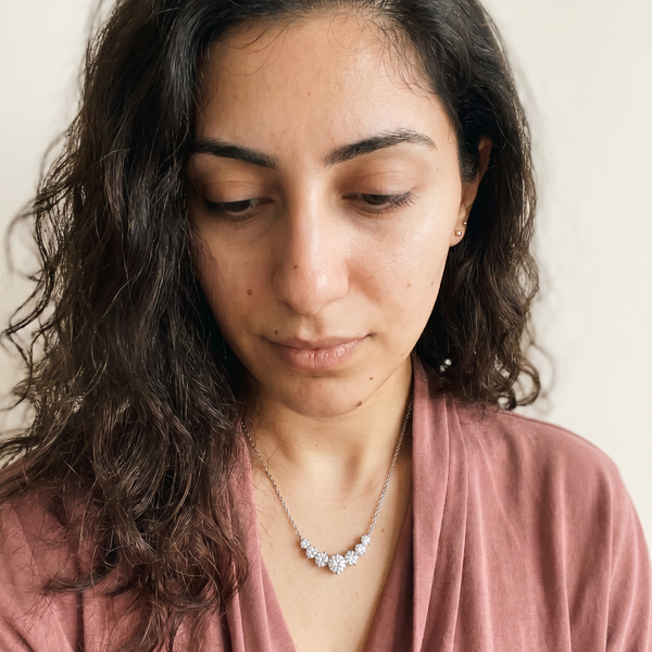 Laufenburg Necklace by Meri Jaan — lab-grown moissanite necklace, worn by model
