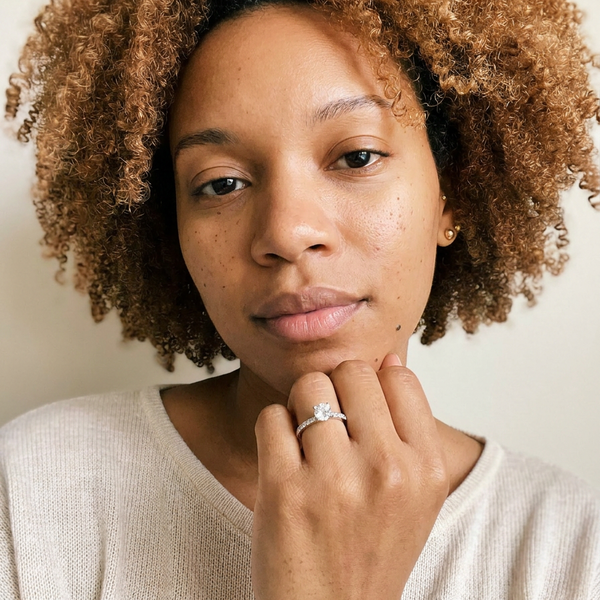 Lavertezzo by Meri Jaan — lab-grown moissanite jewellery, worn by model