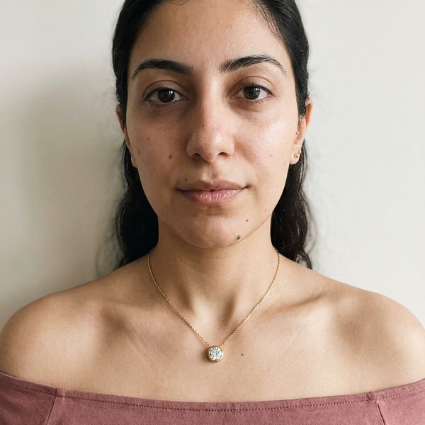 Lax Necklace by Meri Jaan — lab-grown moissanite necklace, worn by model