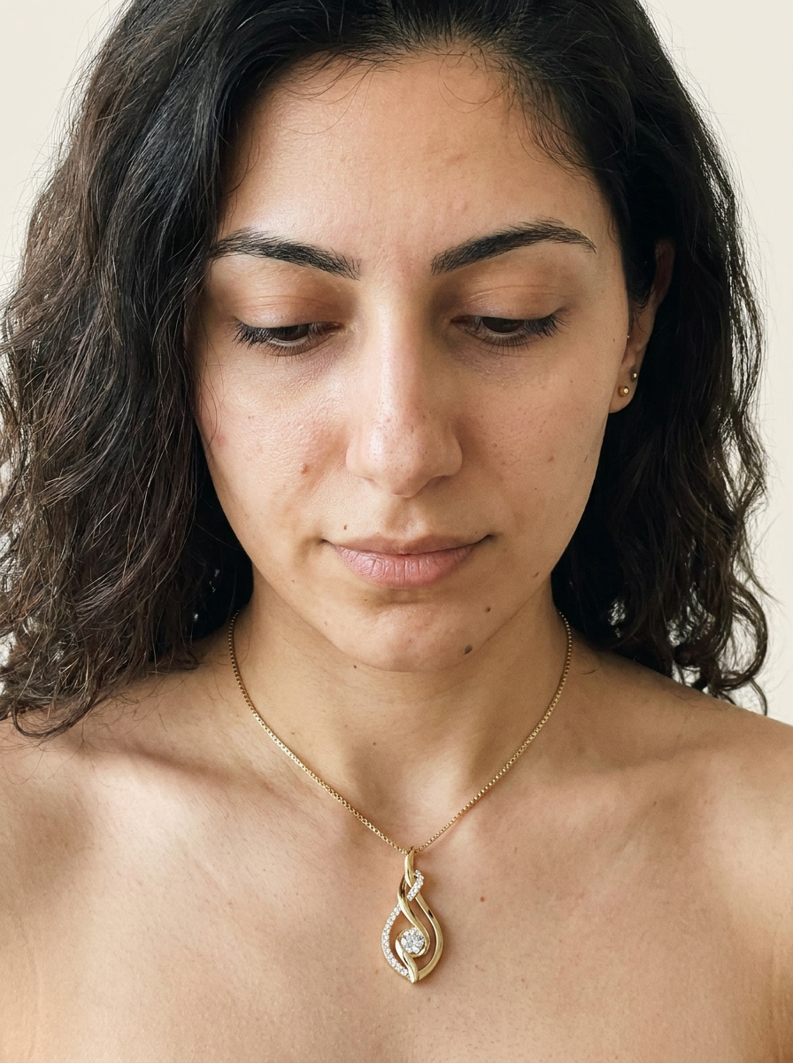 Lucerne Necklace by Meri Jaan — lab-grown moissanite necklace, worn by model