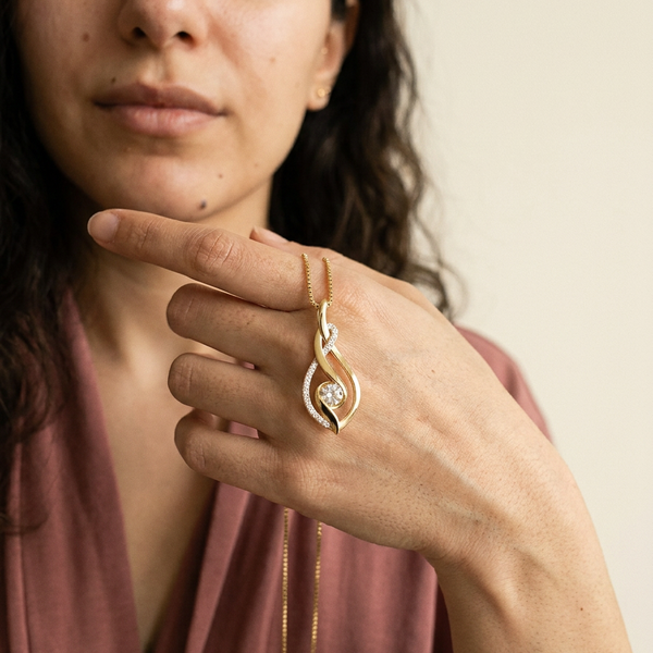 Lucerne Necklace by Meri Jaan — lab-grown moissanite necklace, worn by model