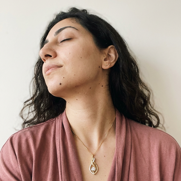 Lucerne Necklace by Meri Jaan — lab-grown moissanite necklace, worn by model
