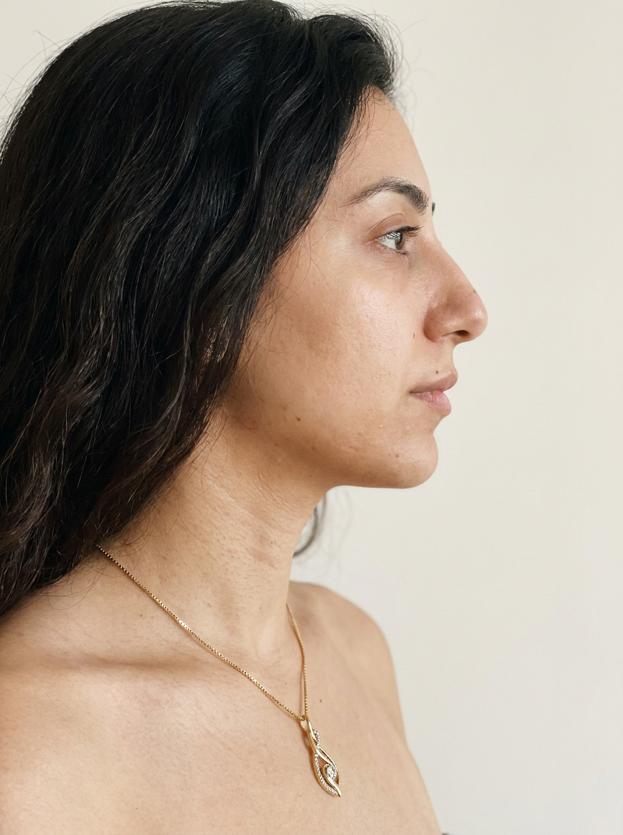 Lucerne Necklace by Meri Jaan — lab-grown moissanite necklace, worn by model