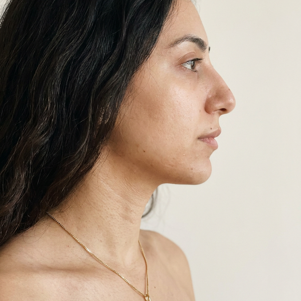 Lucerne Necklace by Meri Jaan — lab-grown moissanite necklace, worn by model