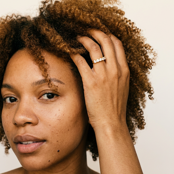 Luzern Ring by Meri Jaan — lab-grown moissanite ring, worn by model
