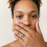 Menzingen Ring by Meri Jaan — lab-grown moissanite ring, worn by model