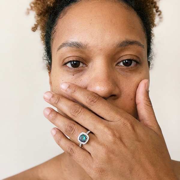 Menzingen Ring by Meri Jaan — lab-grown moissanite ring, worn by model