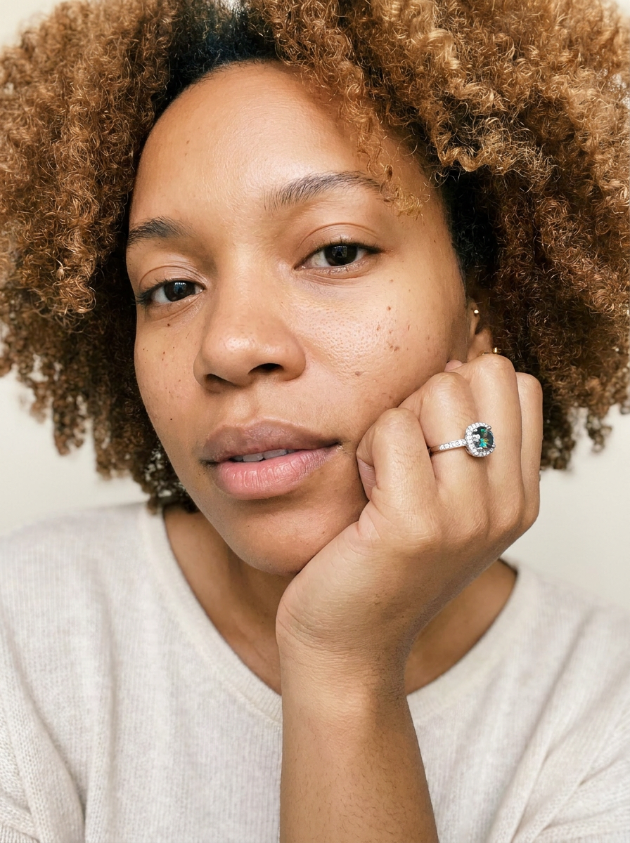 Menzingen Ring by Meri Jaan — lab-grown moissanite ring, worn by model