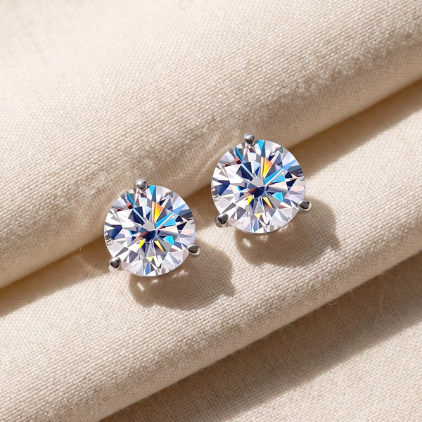 Jewelry under $100 - Celerina moissanite stud earrings on cream linen