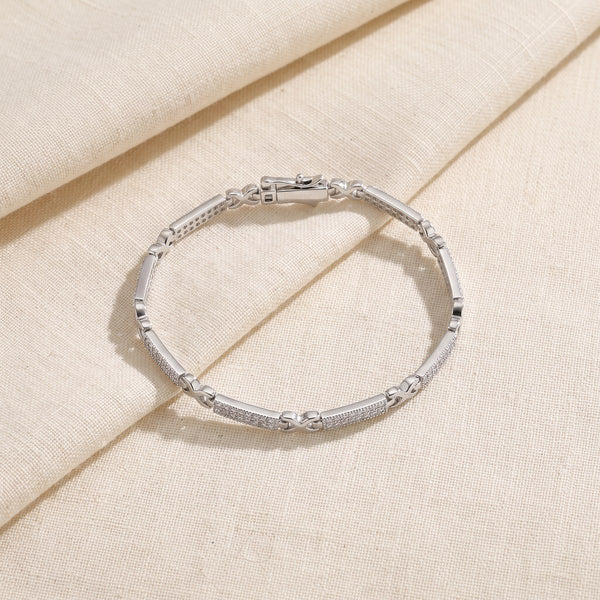 Jewelry over $300 - Adelboden sterling silver moissanite link bracelet on cream linen