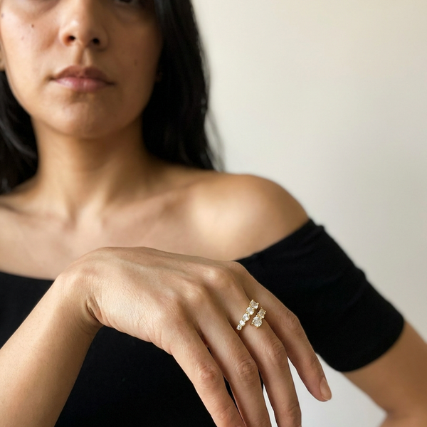 Monthey Ring by Meri Jaan — lab-grown moissanite ring, worn by model