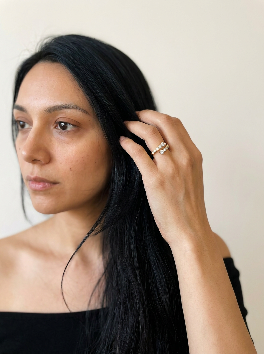 Monthey Ring by Meri Jaan — lab-grown moissanite ring, worn by model