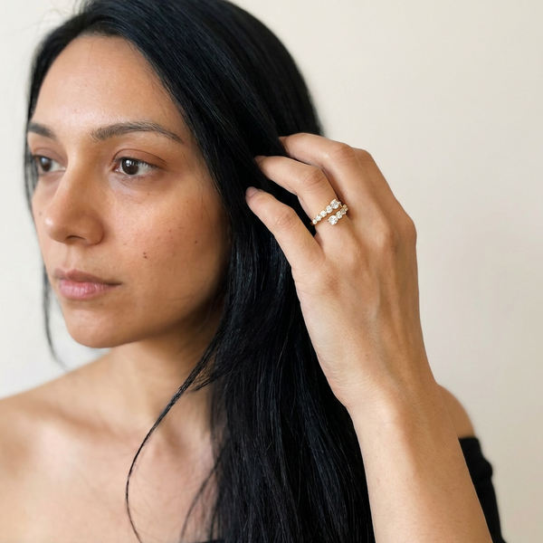 Monthey Ring by Meri Jaan — lab-grown moissanite ring, worn by model