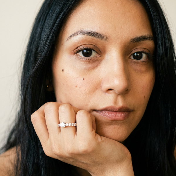 Mürren by Meri Jaan — lab-grown moissanite jewellery, worn by model