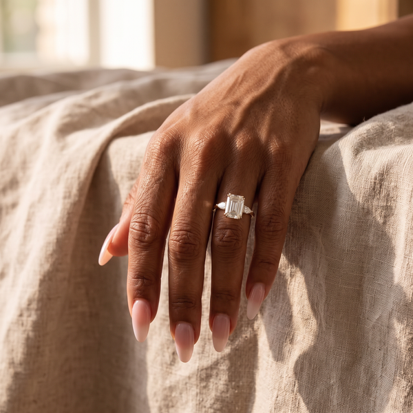 Mutton Ring by Meri Jaan — lab-grown moissanite ring, worn by model