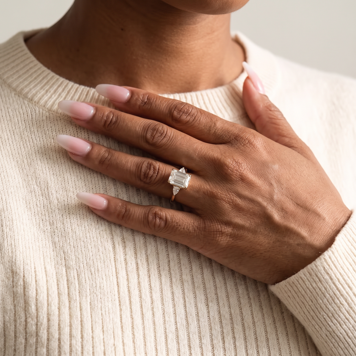 Mutton Ring by Meri Jaan — lab-grown moissanite ring, worn by model