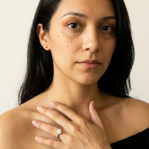 Nyon Ring by Meri Jaan — lab-grown moissanite ring, worn by model