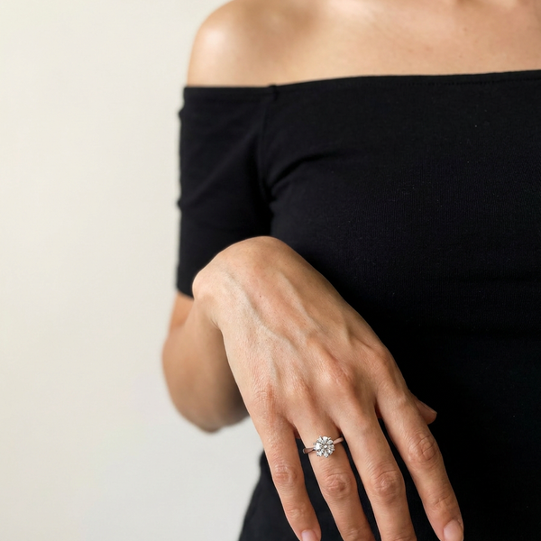 Nyon Ring by Meri Jaan — lab-grown moissanite ring, worn by model