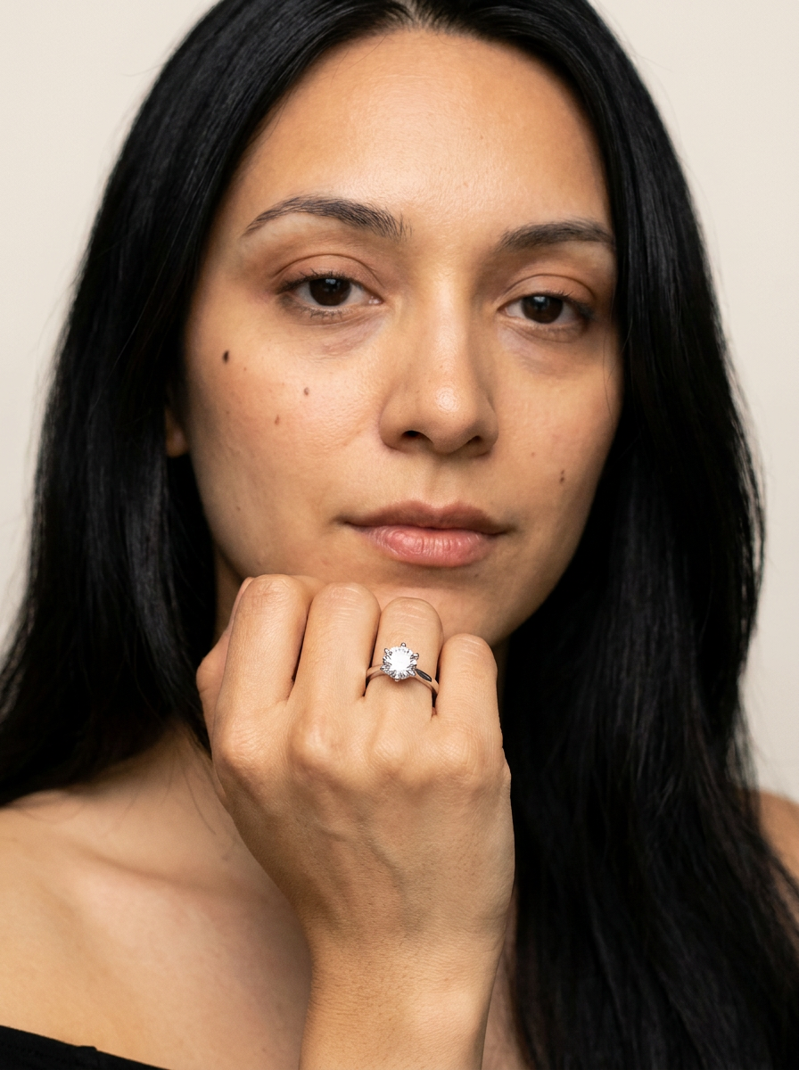 Nyon Ring by Meri Jaan — lab-grown moissanite ring, worn by model